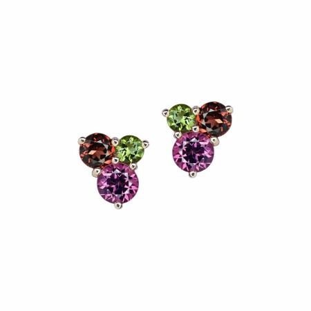 Boucles d'oreilles Isabelle Langlois Pointilliste en or rose et rhodolite, grenat, tourmaline verte